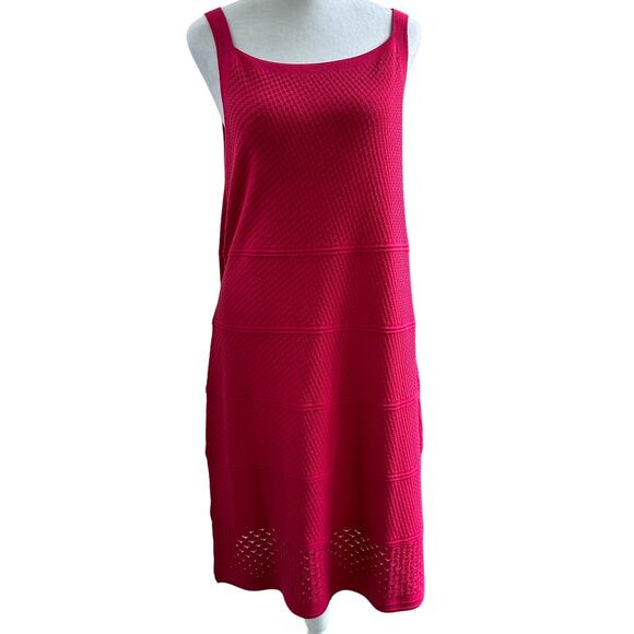 Etcetera Pink Knit Dress Large Eyelet Hem Waffle Texture Capsule Wardrobe Staple - Picture 1 of 6